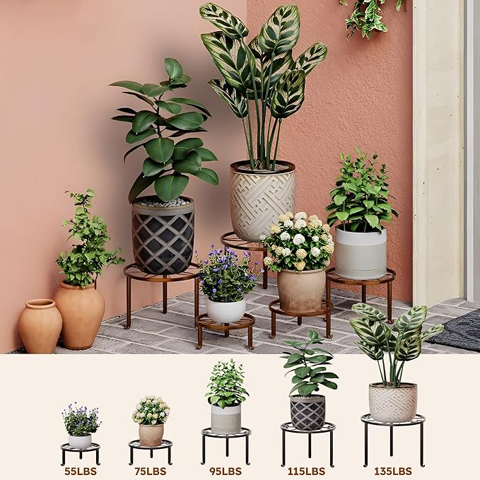 5 Pack Heavy Duty Rustproof Iron Corner Flower Pot Stand Holder,Round Supports Display Rack Tiered Plant Stand, Pot Rack Shelf Indoor Multiple Plants