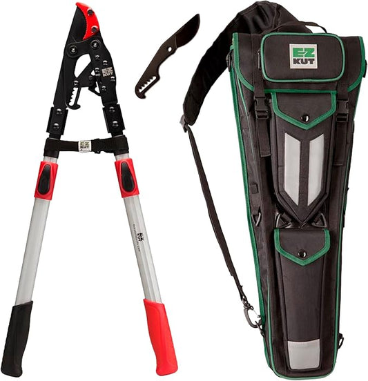 EZ Kut Tree Trimming Combo Kit – Includes 42" Extendable Ratcheting Lopper + Sling Pak Sheath + Bonus Replacement Blade – Heavy Duty Garden Tools Set, Pruning Shears for Thick Branches (Green Pack)