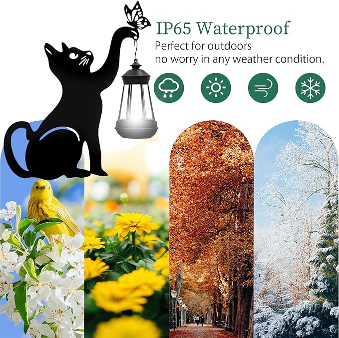 Black Cat Christmas Yard Decorations Outdoor - Solar Lights Outdoor Garden Decor Stake with Butterfly Decorative Metal Housewarming Ornament for Pathway Lawn Patio – Unique Gift for Woman Mom Grandma