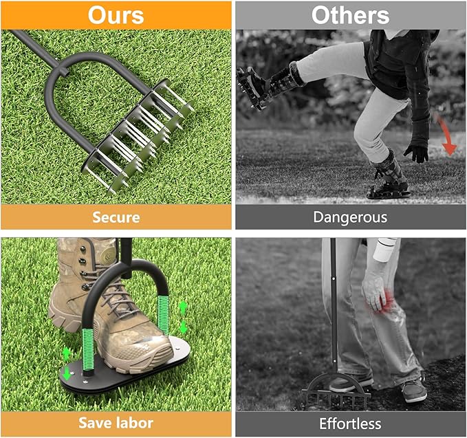 seasky Lawn Aerator Spike Metal Manual Dethatching Lawn Aerator Tool with 15 Iron Spikes Spring-Loaded Design Grass Aerator Tools for Yard, Patio, Garden Tool (15 Nails)
