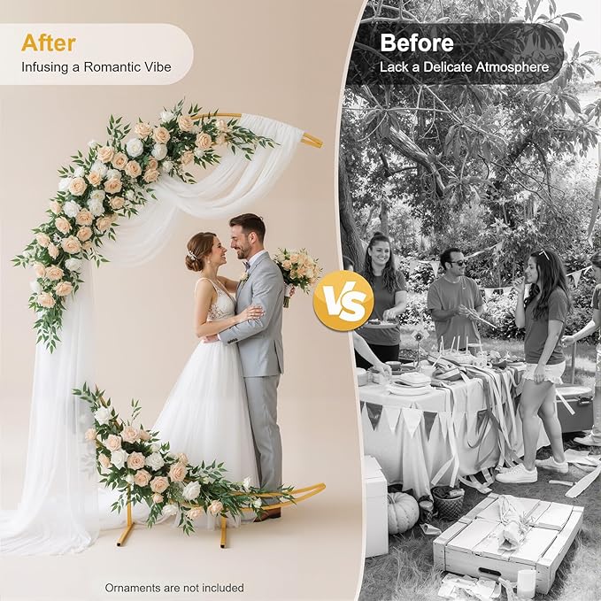 Wedding Arch, 7ft Metal Crescent Moon Wedding Arch Stand, Curved Flower Balloon Frame Garden Arbors and Arches for Wedding, Valentine's Day, Christmas, New Year Decoration (Gold)