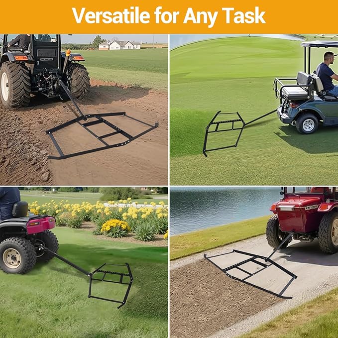 Driveway Drag, 66" Width Drag Harrow with Adjustable Bars & Pin Hitch, Support Up to 50 Lbs, Heavy Duty Steel Tow Behind Drags Harrow for Most ATVs, UTVs, Driveway Graders, Garden Lawn Tractors