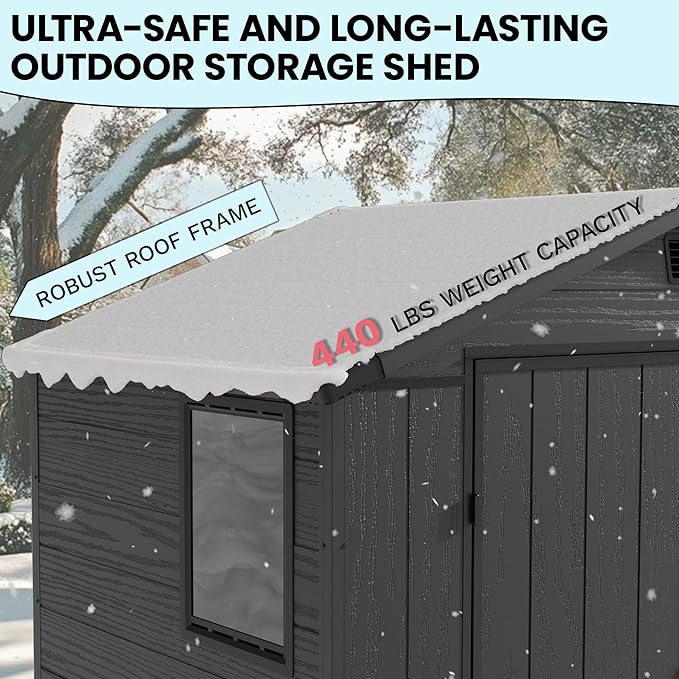 Devoko 6x4 FT Plastic Storage Shed, Outdoor Resin Garden Shed with Floor, Waterproof Tool Storage Shed with Lockable Door and Window for Patio, Garden, Backyard, Dark Gray