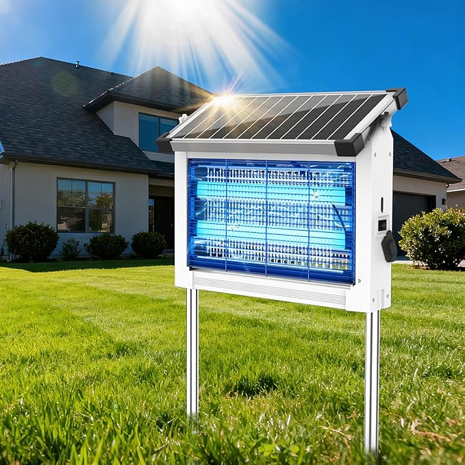 Solar Bug Zapper Outdoor, Mosquito Zapper Waterproof Electric Fly Zapper Rechargeable Mosquito Killer Lamp with 10W Solar Panel, 4500V Cordless Fly Trap for Backyard, Patio, Garden, RV, Camping