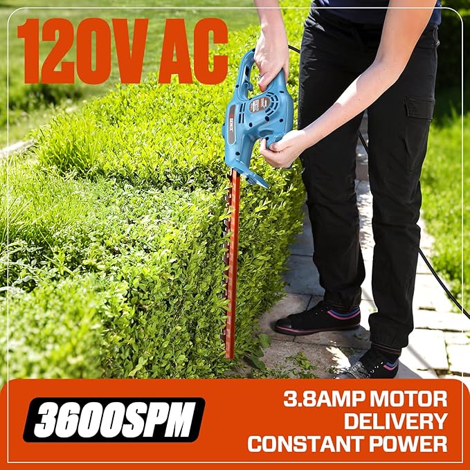 SENIX HTE3.8-L 120V 3.8 Amp 21-Inch Corded Electric Hedge Trimmer,Garden Tool to Trim Shrubs,Bushes,Double Sided Dual Action Blades,3/4" Cutting Capacity,Includes Blade Cover