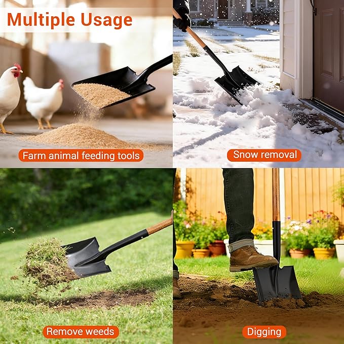 41" Square Shovel, Hardwood Handle, D-Grip, Garden Spading Tool,Flat Shovel for Construction, Landscaping, Gardening