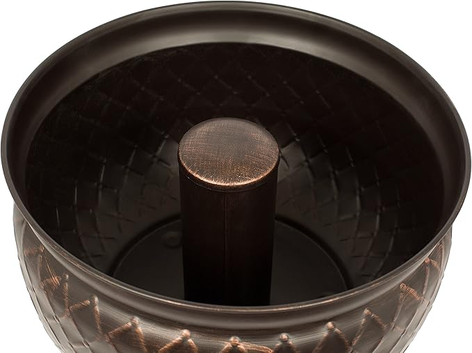 BIRDROCK HOME Water Hose Holder - Decorative Metal Pot, Indoor or Outdoor, Garden Storage Organizer, Patio Portable Bucket - Embossed Steel w/Copper Accents, Holds up to 100ft Hoses, Medium No Lid