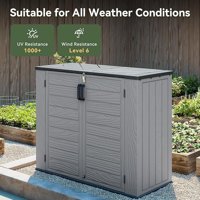 AOXUN Horizontal Storage Sheds 41 Cu.ft, HDPE Outdoor Storage Box 160 Gallon, Waterproof Lockable Resin Deck Box with Spring-Assisted Lid, Patio Storage for Garden, Pool, Cushions, Tools, Grey