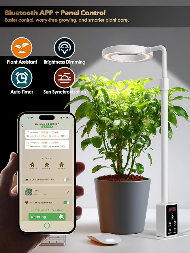 Grow Light with Stand, LED Plant Light for Indoor Plants, Full Spectrum Grow Lamp, Adjustable Height (White, 12W)