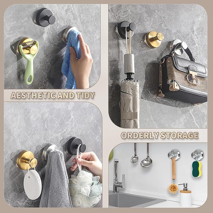 Suction Hooks for Shower, Mirror, Wall, Hanging Towels (Rose Gold, 4 Pieces)