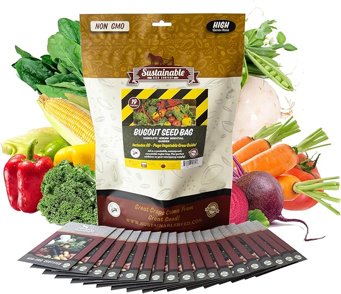 Bug Out Bag Survival Garden Vegetable & Herb Seeds - ~12,000 Seeds - Collection of 19 Heirloom Seed Varieties for Emergency Seed Vault - Bean, Beet, Carrot, Corn, Kale, Onion, Pepper, & 12 More…