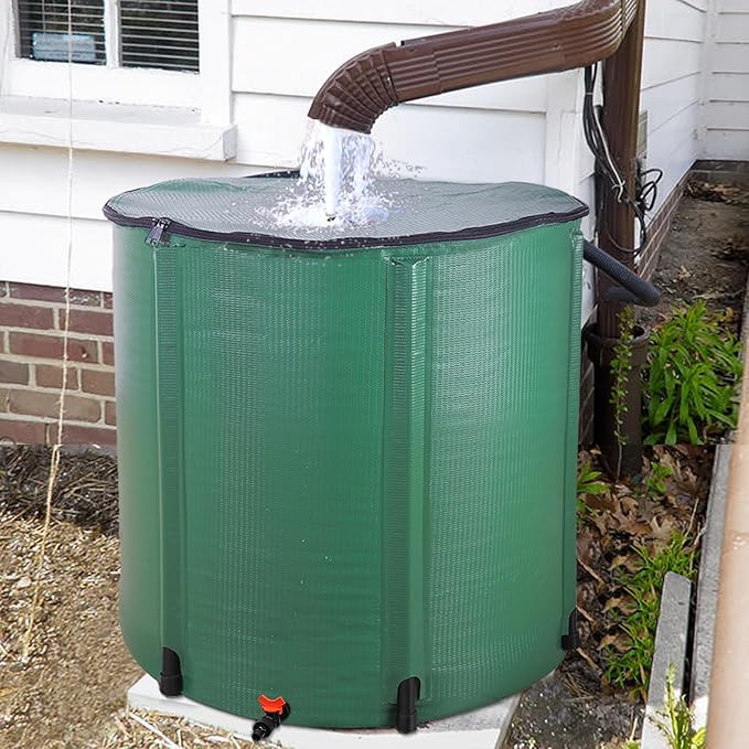 Collapsible Rain Barrel, 200 Gallon Portable Rainwater Collection System, Water Storage Tank, Rain Catcher Barrel with Spigots and Overflow Kit, Rain Water Barrel Collector for Garden, Green