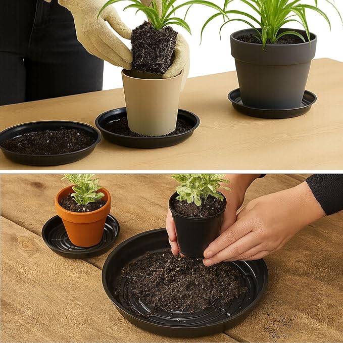 20 Packs 14 Inches Large Black Plant Saucers for Indoor Outdoor Use Heavy Duty Plastic Plant Trays for Planter Bulk Flower Pot Drip Trays to Catch Water, 4 to 20 Inch