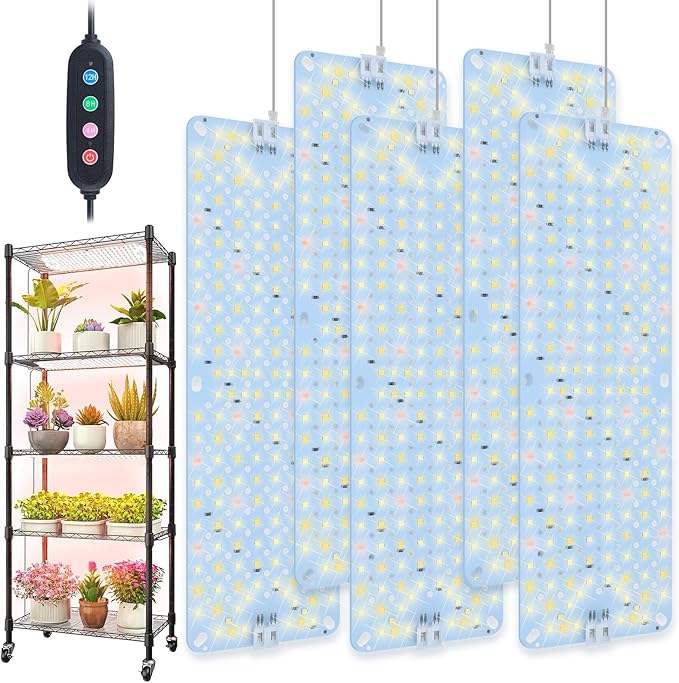 5Pack 2025 Ultra-Thin Panel Grow Lights for Seed Starting, Vegetables, Greenhouse & Under Cabinet & Shelf Plants with Timer 4/8/12H, Free Connect Full Spectrum Indoor LED Plant Growing Lamps
