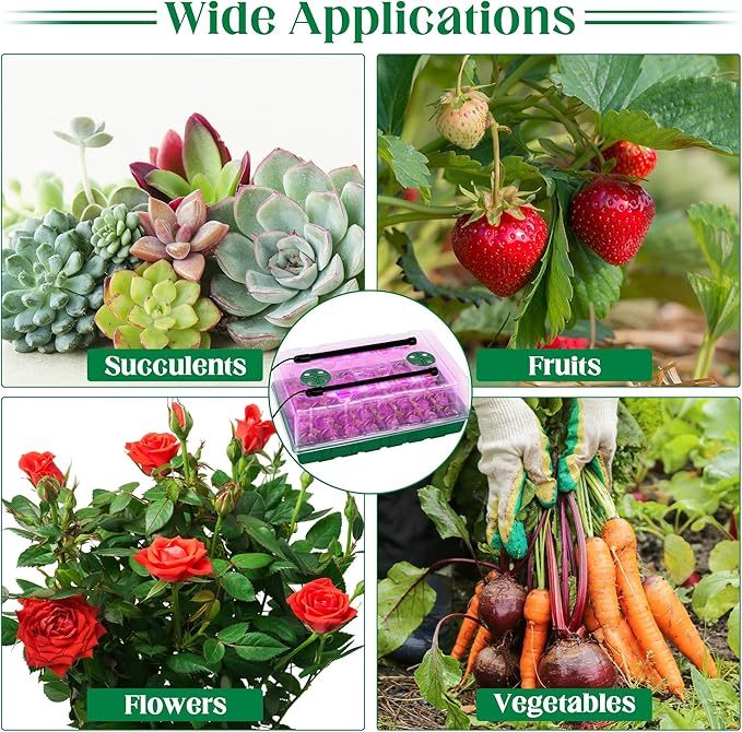 Seed Starter Kit 40-Cell Seed Starter Tray with Grow Lights Full Spectrum Seedling Heat Mat 40 Peat Pellets Seed Starting Soil Plant Labels Garden Tools for Germination Seeds Growing, Green