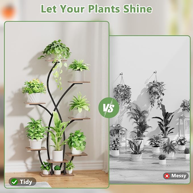 Plant Stand Indoor with Grow Light, 55'' Corner Plant Stands for Indoor Plants, 7 Tiered Indoor Plant Shelf, Flower-Shaped Plant Rack, Metal Display Shelves for Living Room Patio Balcony Decor Black