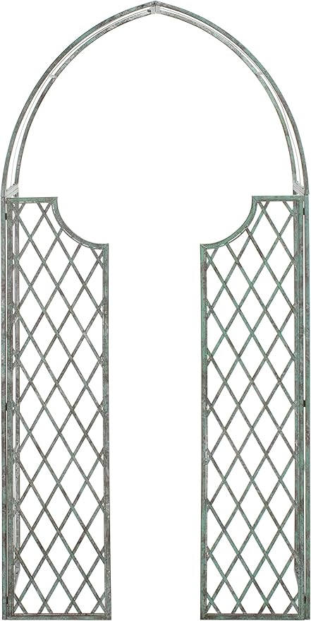 SAFAVIEH Outdoor Collection Jaida Victorian Antique Dark Green Wrought Iron Trellis Garden Arch Arbor