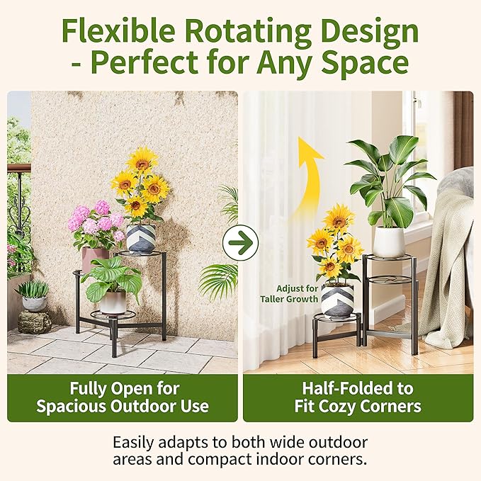 3 Tier Plant Stand Outdoor Tall Metal Corner Plant Stand for Patio Garden Balcony Living Room Bedroom Indoor Tiered Plant Shelf Black Kite