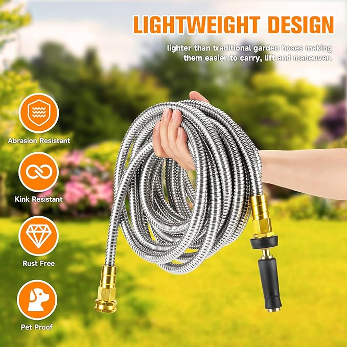 Metal Garden Hose 125 FT - 304 Stainless Steel Water Hose 125 FT - Expandable Short Flexible Garden Hose,no Kink Explosion, no Bite