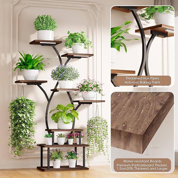 Plant Stand Indoor with Grow Light, 8 Tiered Indoor Plant Shel, 48" Tall Plant Stand for Indoor Plants,Metal Plant Flower Holder, Tree-Shaped Plant Rack for Patio, Home, Easy Assemble