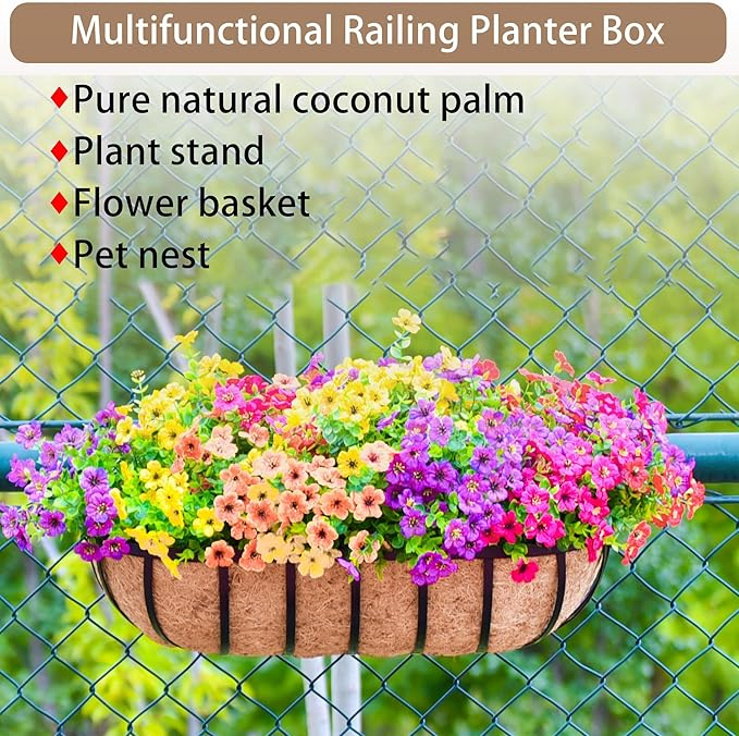 24 Inch Window Baskets with Coconut Liner Outdoor Wall Planter for Plants Long Window Flower Box for Porch Fence Patio Outdoor（2 Pack）