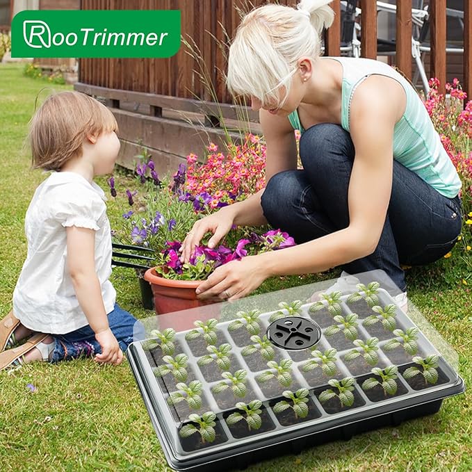 24XL Cell Seed Starter Tray with Dome-5 Pack 2'' Plug Seedling Trays(total 120 cells), Plant Germination Tray with Humidity Vented Lid and Base, Mini Propagator Plant Greenhouse for Seed Growing