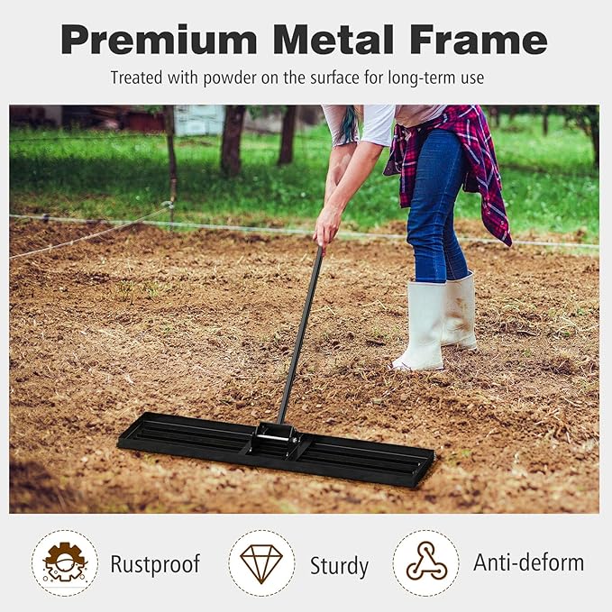 42" x 10" Lawn Leveling Rake, Heavy Duty Landscape Rake with 67" Handle, Non-Slip Grip & Flat Head, Space-Saving Lawn Level Tool for Garden, Backyard, Golf Course & Sports Field(Black)