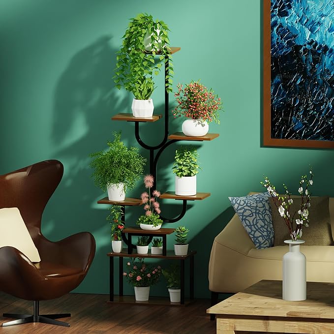 Plant Stand Indoor, 8-Tiered Corner Plant Rack Indoor with grow light, 61.42" metal Plant display shelves, Tree-Shaped Flower Ladder for Home, Patio, Living room