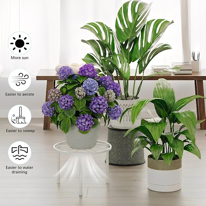 5-Pack Metal Plant Stand Potted Plant Stands,Heavy Duty Flower Pots Stand Holder,Anti-Rust Iron Plant Pot Shelf,Decoration Flower Racks for Home Indoor and Outdoor(WhiteLeaf)