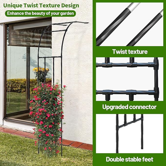 Twira Half Side Garden Arch Trellis, 7.9FT Metal Arbor Trellis for Climbing Plants Outdoor, Black Half Arch Wedding, Garden Archway Arbors and Trellises Decoration for Lawn, Patio, Backyard