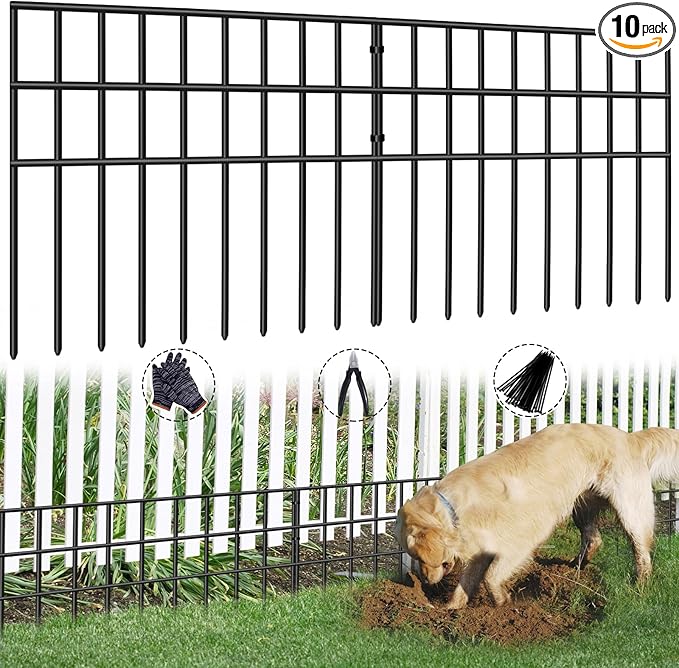 10 Panels Animal Barrier Fence, 14ft(L) x 13in(H) No Dig Garden Fence for Dog Rabbit, Rustproof Anti Digging Barrier, Garden Edging Border Ground Defense for Outdoor, Yard, Patio
