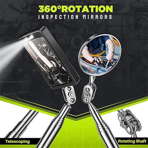 Telescoping Magnetic Pickup Tool Set, Inspection Mirror Telescoping, LED Flashlight, Cool Gadgets for Men, Gifts for Dad, Husband, Kids, Boyfriend, Magnet Stick (Yellow)