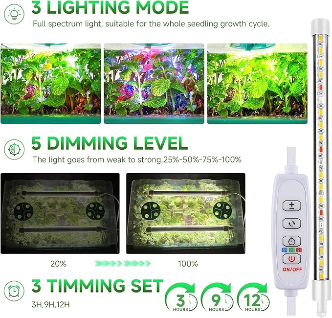 Seed Starter Tray with Grow Light and Thermostat Controller Heat Mat, 10"x 20.75" Heat Mats for Plant Growing，68-113°F Adjustable，Color Change Grow Lights，Germination Trays Kits
