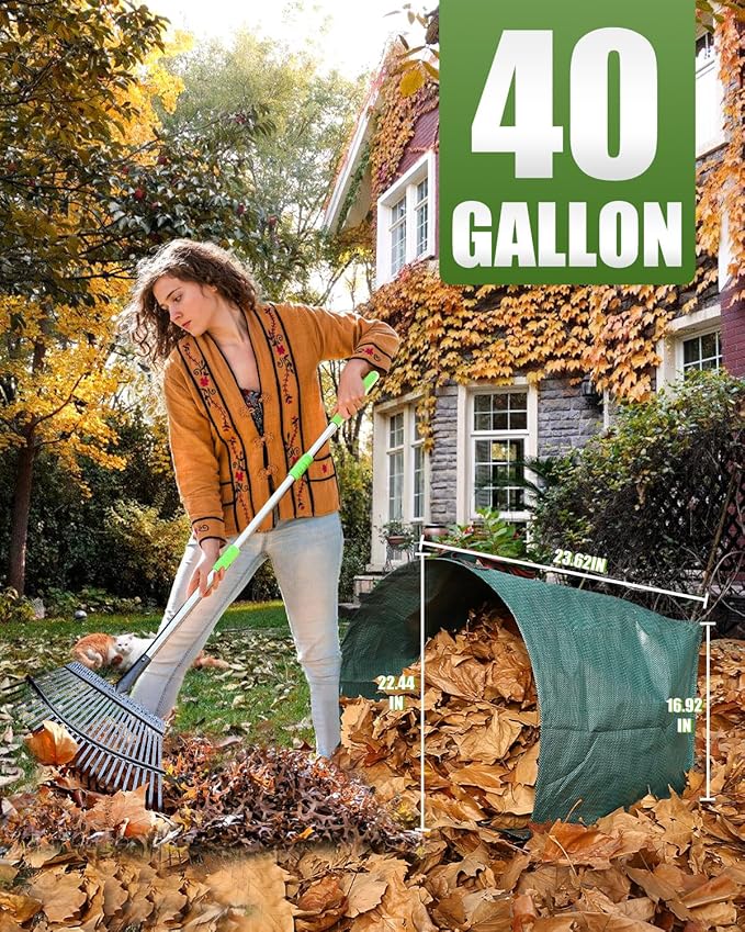 Joyhalo Reusable Yard Waste Bags, 2 Pack 40 Gallon Dustpan-Type Garden Bag for Collecting Leaves Garss Clippings, Heavy Duty lawn and leaf bags, Garden Waste Container for Clean Up Outdoor Debris