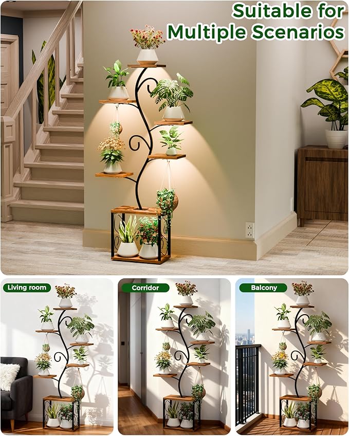 Plant Stand Indoor with Grow Lights,64" Plant Shelf Indoor,7 Tiered Indoor Plant Shelf, Corner Plant Stands for Indoor Plants,Metal Plant Flower Holder Dispaly Rack for Home, Living Room, Office