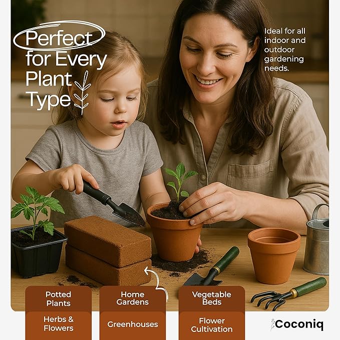 Premium Coco Coir Bricks 6 Pack - Lightweight Cocopeat for Garden Soil, Compressed Coconut Fiber Brick for Potting, Gardening, Planting, Seed Starting, Indoor & Outdoor Plants, Set of 6