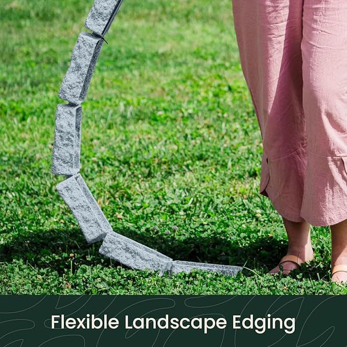 Beuta Landscape Edging | Garden Edging Border | Faux Stone Bricks for Lawn edging, Flower beds, Pathways & Yard Edging– 4 Packs | Each Section Has 6 Bricks 48"L x 4"W x 2.25"H | 12 Spikes |Greystone