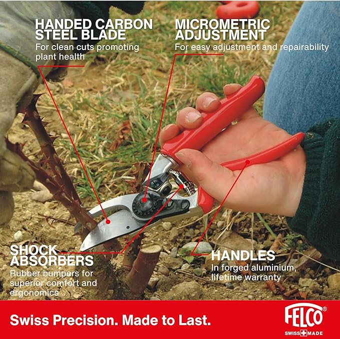 Felco F10 Pruning Shears – 8.3" Swiss-Made Left-Handed Garden Clippers with 25mm Cutting Capacity | Hand Pruners for Gardening | Garden Tool Cutter with Precision Bypass Blade, Aluminum Handles