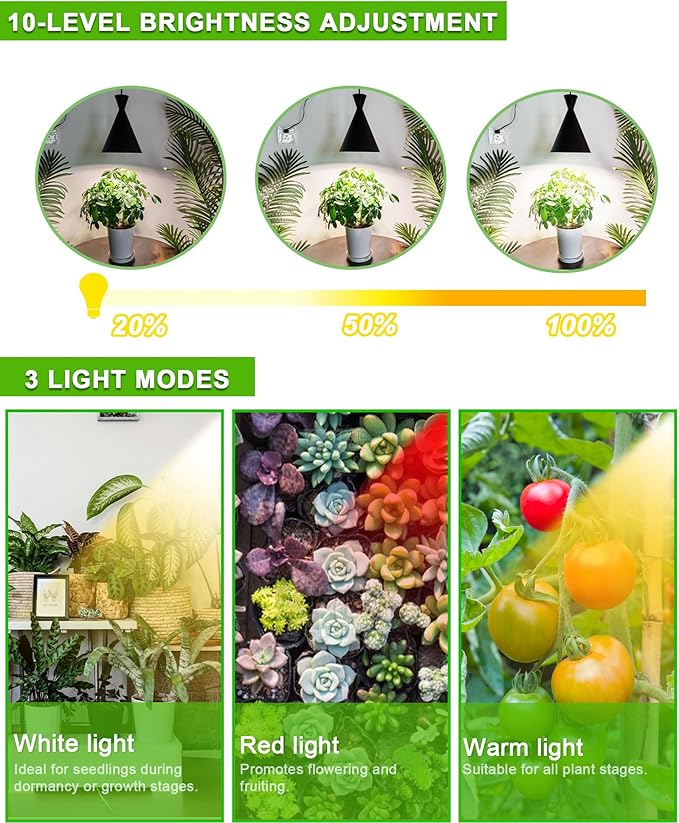 Arikashi Hanging Grow Light, LED Growing Light Full Spectrum for Indoor Plants，4/8/12H Timer, Height Adjustable Grow Lamp for Large Plants