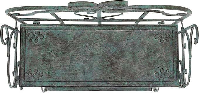 SAFAVIEH Outdoor Collection Tyrique Victorian Antique Dark Green Wrought Iron 4-Tier Shelf Unit