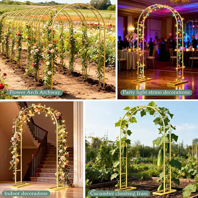 Arch Backdrop Stand 7.2FT, 6FT Set of 2, Metal Pergola Arbor Garden Arch Trellis for Climbing Plants Outdoor for Various Climbing Plant,Gold Balloon Arch kit Stand for Party Decoration