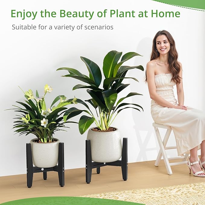 LUE BONA HDPS Plant Stand Indoor Outdoor, Adjustable Mid Century Modern Stand for Plants 8-12 Inch Pots, Black