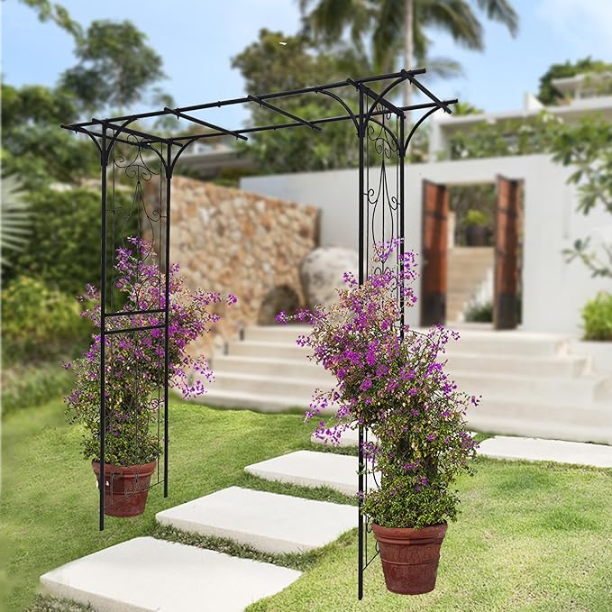 Metal Garden Arch, Assembly Garden Arbor,Trellis Climbing Plants Support, Rose Outdoor Arch,Wedding Arch Party Events Archway (Black, W20.47'' x H81.1)