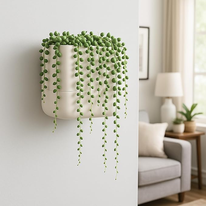 Phoenix Vine 6.5-Inch Wall Mounted Self-Watering Planter Pot for Indoor Houseplants and Herbs | Hanging Planter for Window Sills, Bathroom Walls, Home & Office Décor, Oatmeal, Set of 1, 01-WP-D-1