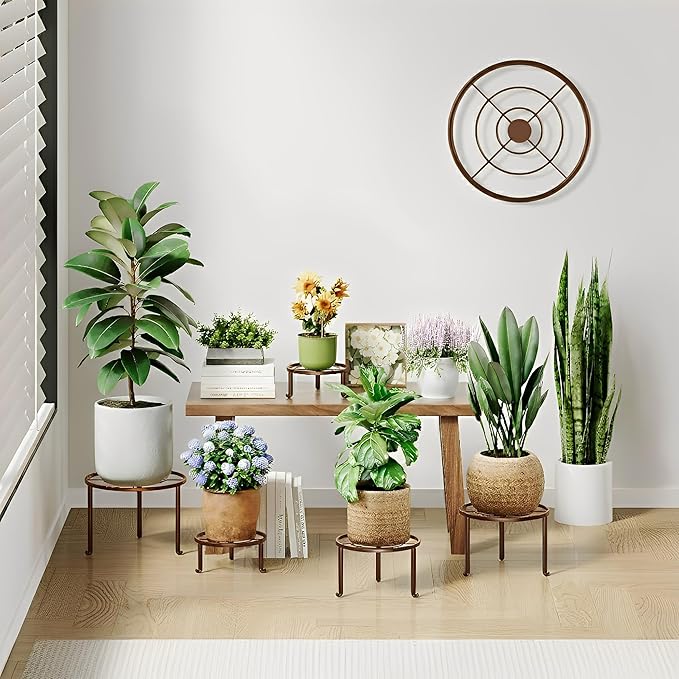 5 Pack Plant Stand Indoor Outdoor, Flower Pot Stand Plant Rack for Home Courtyard Gardens, Round Metal Corner Plant Stand for Flower Holder for Multiple Plants