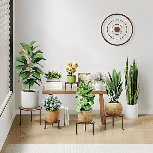 5 Pack Plant Stand Indoor Outdoor, Flower Pot Stand Plant Rack for Home Courtyard Gardens, Round Metal Corner Plant Stand for Flower Holder for Multiple Plants