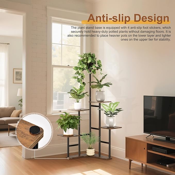 Corner Plant Stand Indoor, 6 Tier Corner Plant Shelf Flower Stand for Multiple Plants, Plant Shelves Organizer Rack for Living Room, Balcony, Patio, Garden (Square)