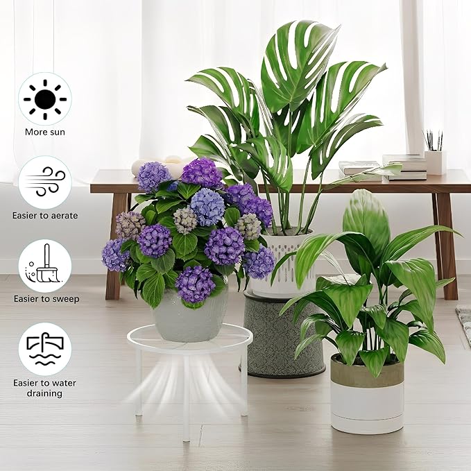 5 Packs Metal Plant Stand Indoor Outdoor,Heavy Duty Flower Pot Stands for Multiple Plant,Rustproof Iron Round Potted Stand Holder,Plant Shelf for Planter Garden(WhiteKite)