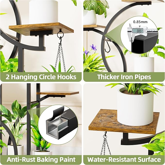 Plant Stand Indoor with Grow Lights, 63'' Tall Plant Shelf Indoor, 7 Tiered Corner Shelves for Indoor Plants Multiple, Large Plant Holder Flower Stands Rack, Double C-Shaped for Home Décor, Patio