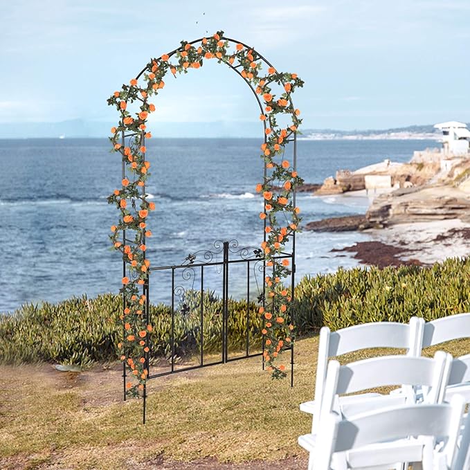 Kintness Garden Arch Arbor with Gate Trellis Arbour Archway for Climbing Plants Outdoor Garden Lawn Backyard …